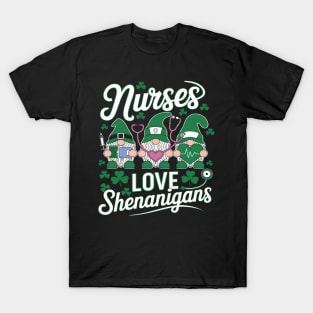 St Patricks Nurses Love Shenanigans Gnomes Scrub T-Shirt